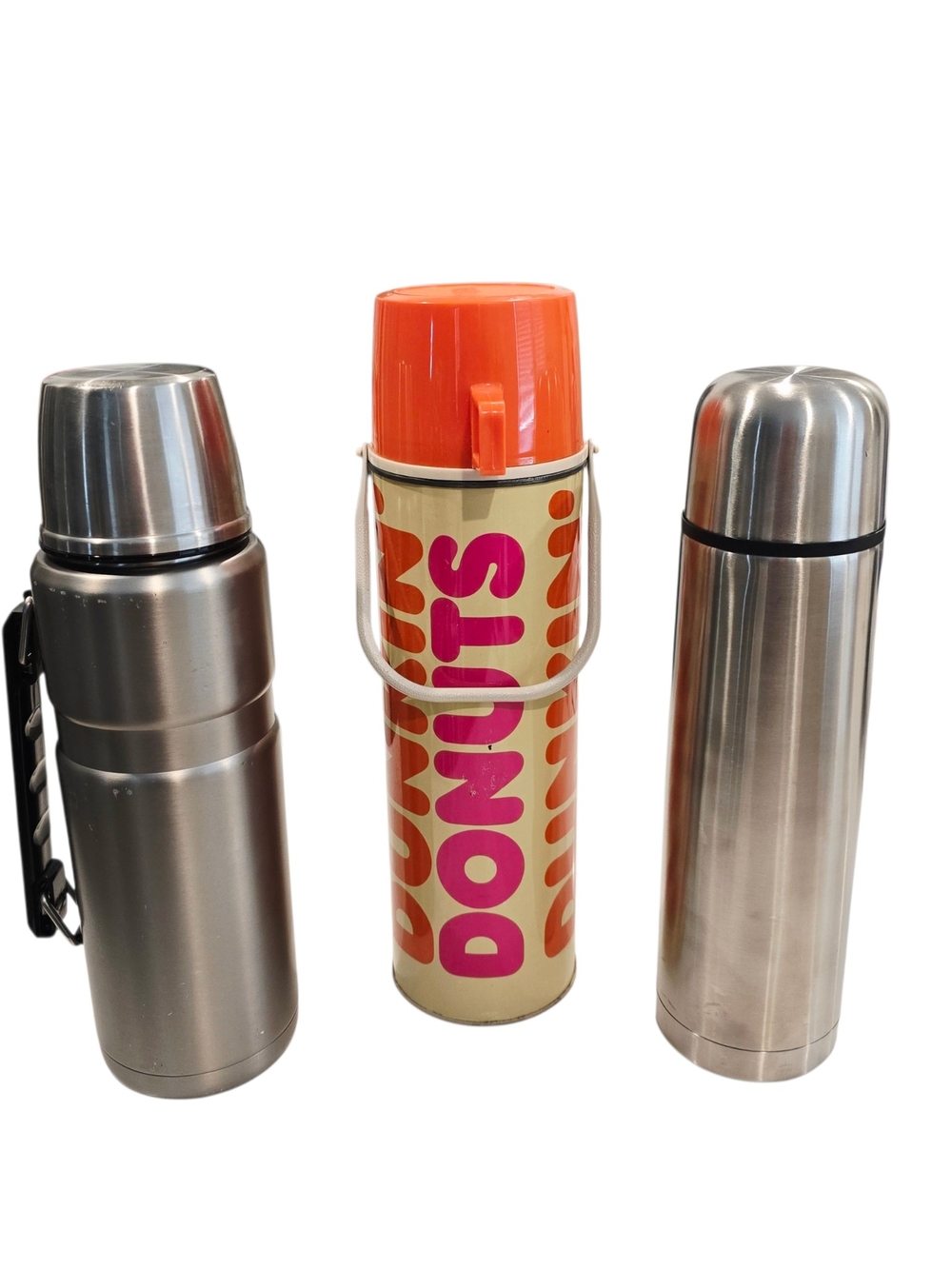 Vintage Dunkin Donuts Thermos, 2 Stainless Steel Thermos' set of 3
